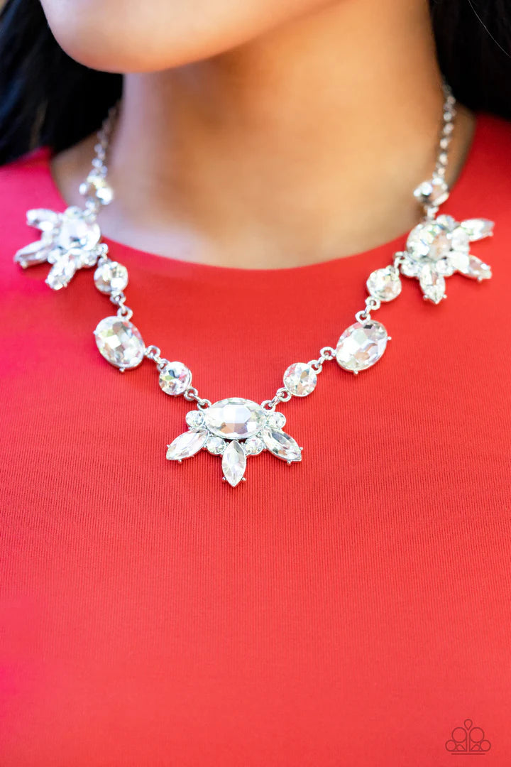 GLOW-trotting Twinkle- White and Silver Necklace- Paparazzi Accessories