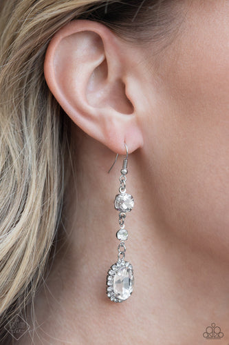 Glass Slipper Sparkle- White and Silver Earrings- Paparazzi Accessories