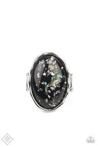 Glittery With Envy- Black and Silver Ring- Paparazzi Accessories