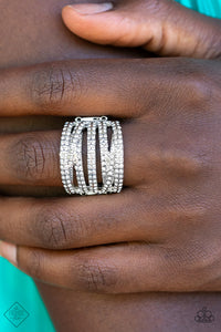 Knock-Out Opulence- White and Silver Ring- Paparazzi Accessories