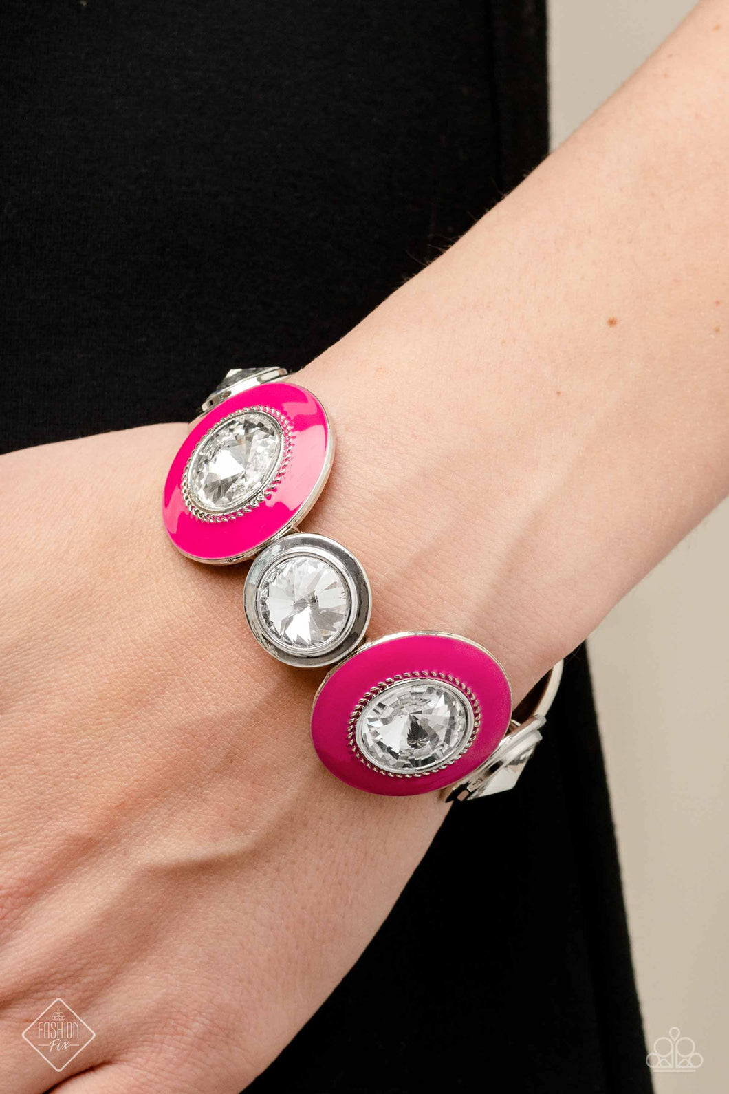 Lustrous Lass- Pink and Silver Bracelet- Paparazzi Accessories