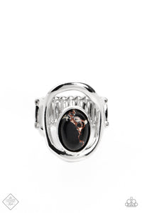 Marble Masterpiece- Black and Silver Ring- Paparazzi Accessories