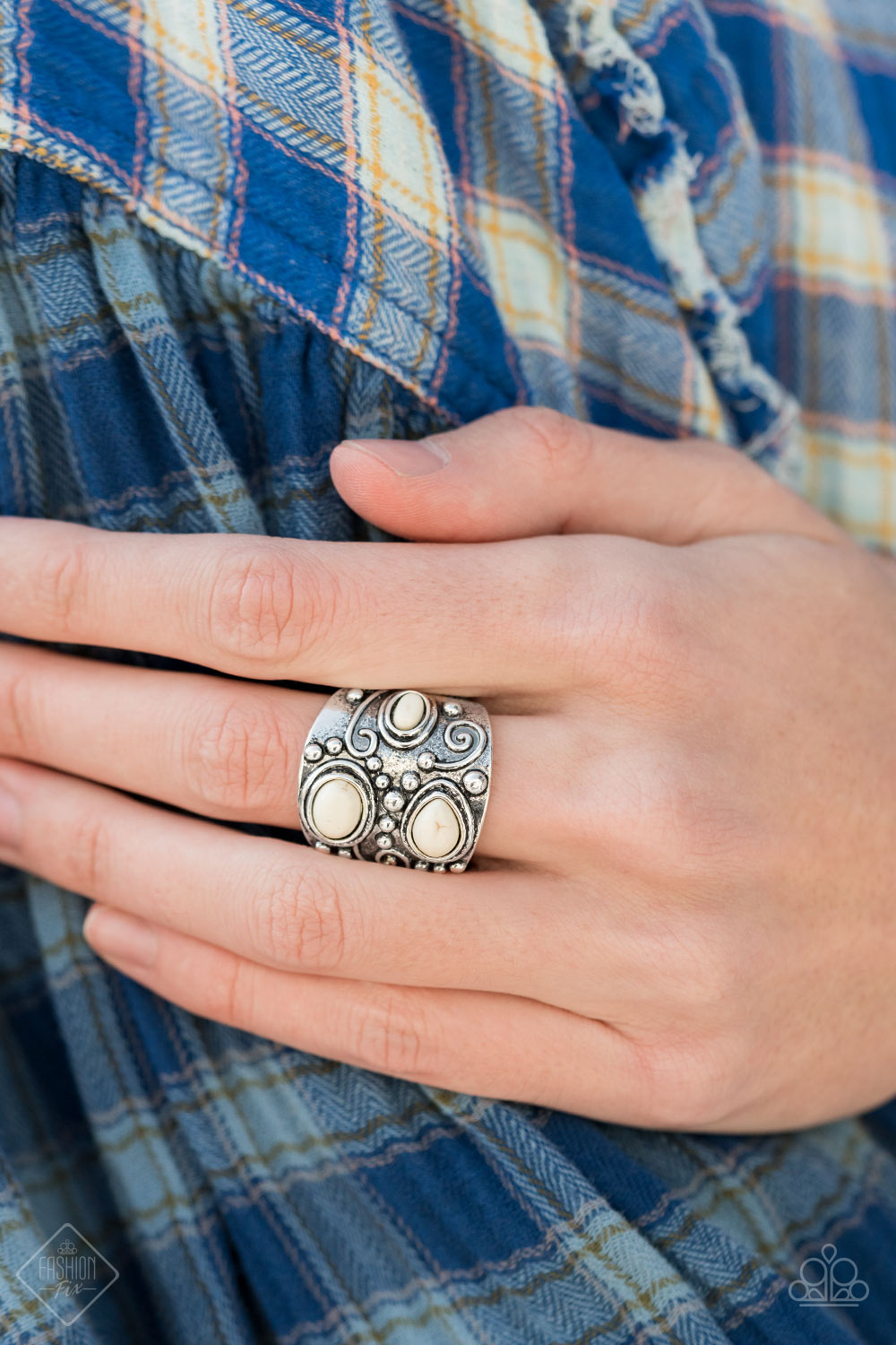 Modern Mountain Ranger- White and Silver Ring- Paparazzi Accessories