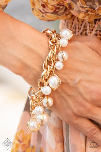 Orbiting Opulence- White and Gold Bracelet- Paparazzi Accessories