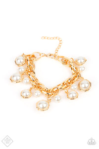 Orbiting Opulence- White and Gold Bracelet- Paparazzi Accessories