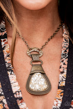 Load image into Gallery viewer, Rodeo Royale- White and Brass Necklace- Paparazzi Accessories