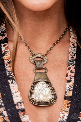 Rodeo Royale- White and Brass Necklace- Paparazzi Accessories