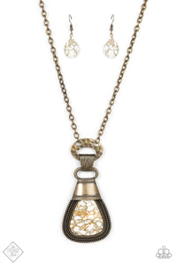 Rodeo Royale- White and Brass Necklace- Paparazzi Accessories