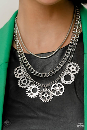 Running Out of STEAMPUNK- White and Silver Necklace- Paparazzi Accessories