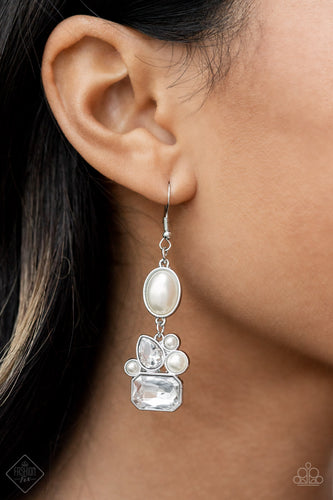 Showtime Twinkle- White and Silver Earrings- Paparazzi Accessories