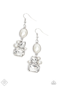 Showtime Twinkle- White and Silver Earrings- Paparazzi Accessories