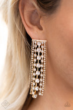 Load image into Gallery viewer, Starry Streamers- White and Gold Earrings- Paparazzi Accessories