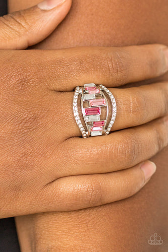 Treasure Chest Charm- Pink and Silver Ring- Paparazzi Accessories