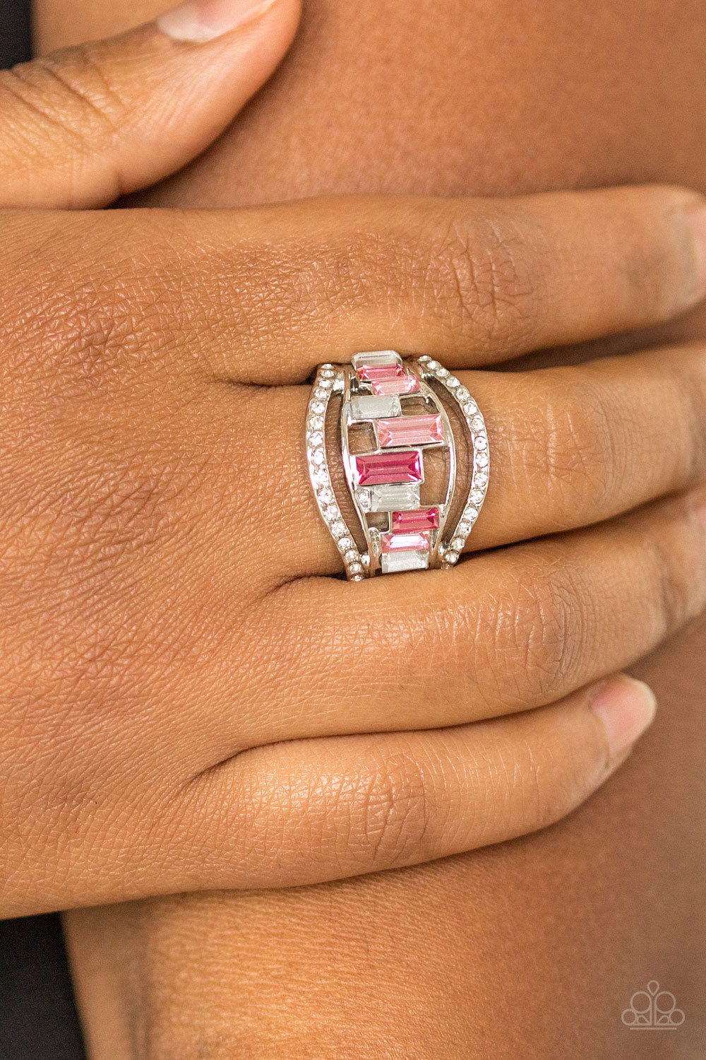 Treasure Chest Charm- Pink and Silver Ring- Paparazzi Accessories