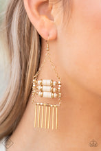 Load image into Gallery viewer, Tribal Tapestry- White and Gold Earrings- Paparazzi Accessories