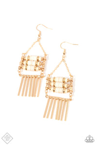 Tribal Tapestry- White and Gold Earrings- Paparazzi Accessories